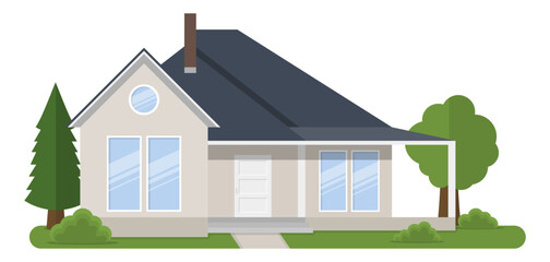 Exterior of the residential house, front view. Vector illustration.