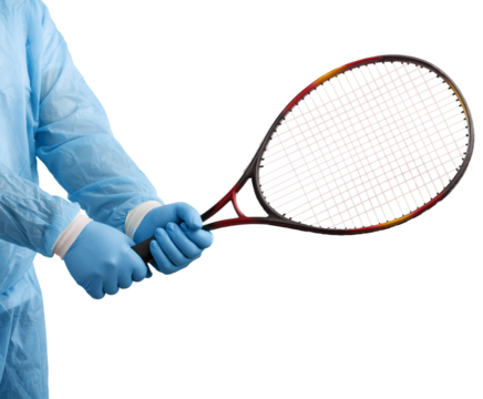 Coronavirus concept. Medical hand in gloves holds rocket.