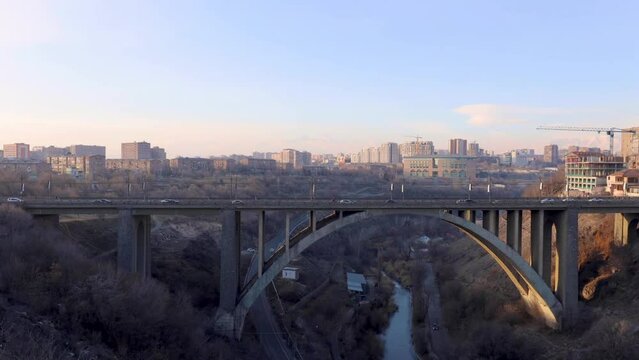 Timelapse of Kievyan bridge traffic on a sunny winter day