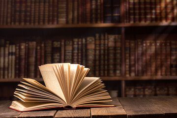 Vintage old hardback books. Education background. Back to school. Copy Space.