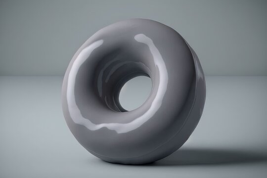  a large gray doughnut sitting on top of a table.  generative ai