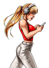 Cell Phone Girl Illustration