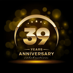 39th Anniversary Celebration. Anniversary logo design with golden ring concept. Logo Vector Template Illustration