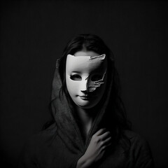 Portrait of a woman with a mask. Deep Fake Concept. Generative AI