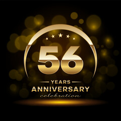 56th Anniversary Celebration. Anniversary logo design with golden ring concept. Logo Vector Template Illustration
