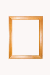 Wooden photo frame. Oldschool wall painting frame isolated. Old School wall painting frame. Aged antique wood border cutout empty copy space.