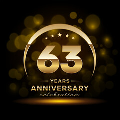 63th Anniversary Celebration. Anniversary logo design with golden ring concept. Logo Vector Template Illustration