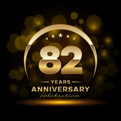 82th Anniversary Celebration. Anniversary logo design with golden ring concept. Logo Vector Template Illustration