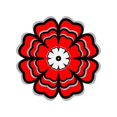 Black red flower on white background Round ornament Abstract flower element for creative design tasks Mandala Vector illustration