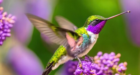 Fototapeta na wymiar The Hummingbird's Springtime Visit to the Lush Garden generative AI