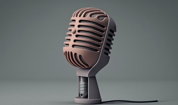  an old fashioned microphone on a gray background with a cord.  generative ai