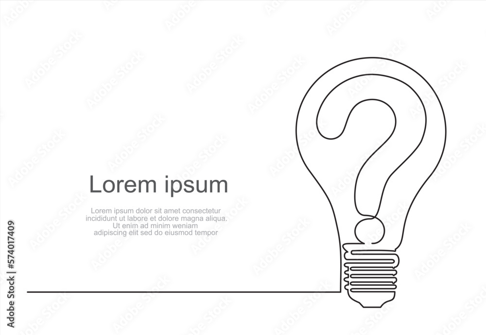 Aufkleber continuous line drawing of light bulb with a question sign inside