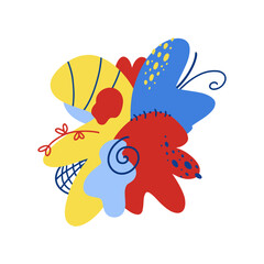 Abstract composition of bright spots, lines, curls. Isolated vector image.