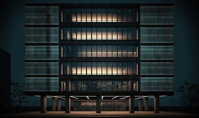  a tall building with lots of windows and lights on it.  generative ai