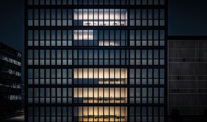  a tall building lit up at night with windows lit up.  generative ai