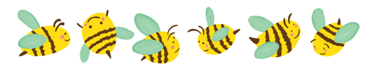 Ilustración en vectores, de abejas o avispas volando, como dibujos animados y pintura digital. - obrazy, fototapety, plakaty
