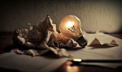  a light bulb sitting on top of a piece of paper.  generative ai