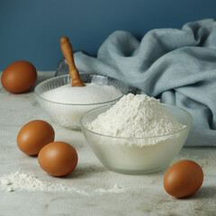Basic ingredients for baking biscuits and cookies.
