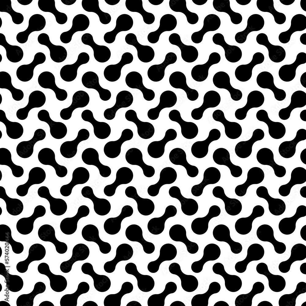 Poster Circle seamless pattern. Repeating black dot on white background. Repeated metaball wallpaper. Abstract design for tech print. Modern repeat backdrop. Blobs shapes. Circe form. Vector illustration