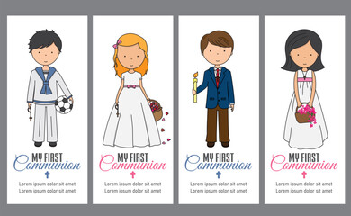 set of four communion cards for a girl and a boy