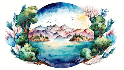 Nature landscape - eco life concept watercolor art, save Earth ecology, Generative AI illustration