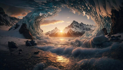 background image, beautiful illustrastion of water snow and ice, mountains