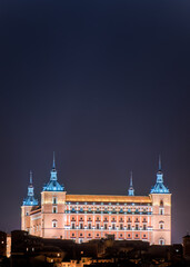 Fototapeta na wymiar Toledo castle night view, long shot with text space