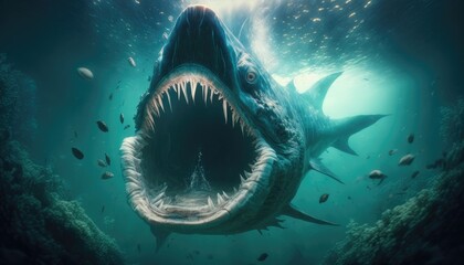Monstrous Sea Creature Emerges from the Depths with Jagged Teeth, AI Generative