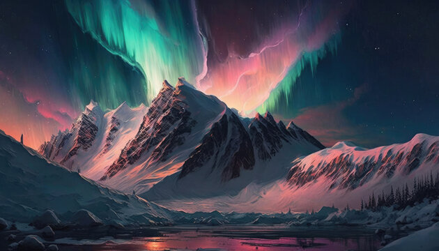 northern lights in the sky, north pole