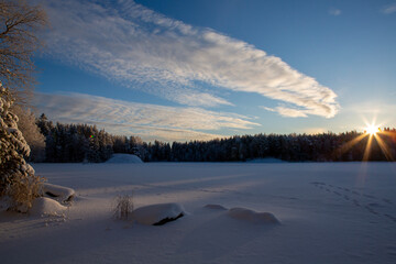 Wintry landscape wallpaper image from Finland on a cold winter day.
