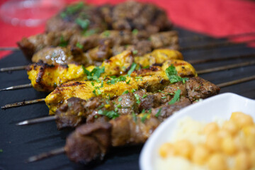 Delicious Moorish skewers based on beef and chicken