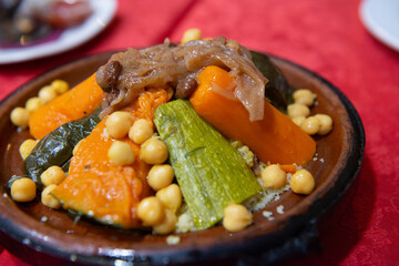 traditional semola dish with vegetables from morocco