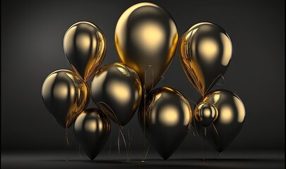  a bunch of balloons that are gold and black in color.  generative ai