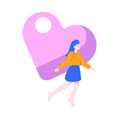 Tiny Woman Character at Huge Purple Heart Vector Illustration