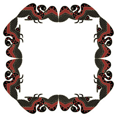 Rectangular animal frame with waterfowl birds with open wings. Swans, ducks or gooses. Ancient Greek vase painting ethnic style. Isolated vector illustration.