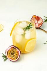 passionfruit margarita cocktail, a drink splash in a light sunny background, Tropical drink for summer party