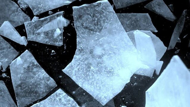 ice breaking super slow motion video. spring season, climate change, global warming. spring ice breakup in lakes and rivers