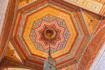 Bahia Palace with Traditional Arabic Tiles and Fountain, Marrakesh in Morocco.