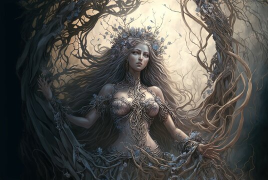 Goddess of Thorns. Generative AI, non-existent person.	

