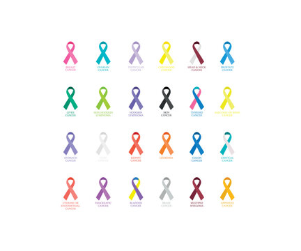 Awareness ribbons icon set. Ribbons all cancers vector desing.