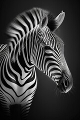  a black and white photo of a zebra's head.  generative ai