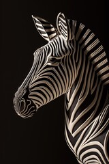 a close up of a zebra's head on a black background.  generative ai