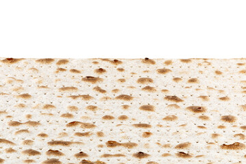 Matzah. Jewish traditional Passover bread. Pesach celebration symbol. Isolated on white. With some free space for your text or sign . Close-up.