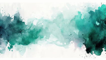Abstract Green and White Watercolor Paint Background - Generative AI