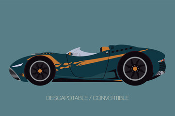 convertible car illustration. Car side view. Futuristic design