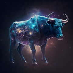 Taurus Horoscope Sign. Ai Generated Illustration. Outer Space Background. Lunar Zodiac. - obrazy, fototapety, plakaty