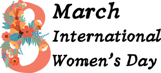 8 march international women's day pink ribbon  typography design