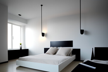 Minimalist bedroom with white walls 