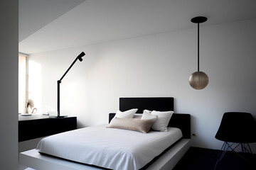Minimalist bedroom with white walls 