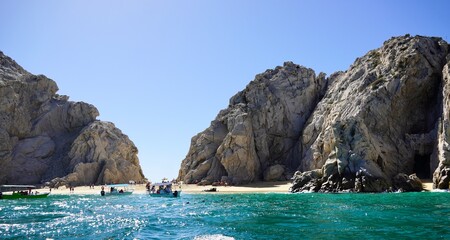 Fototapeta na wymiar Lands End Beach and Rock forations in Cabo San Lucas, Mexico